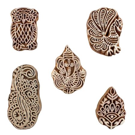 Set of 5 Piece New Mix Wooden Printing Blocks